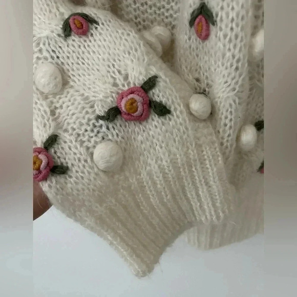 Vintage Gladys Bagley Floral Pom Pom Cottagecore 3D Knit Grandma Sweater - Picture 5 of 10